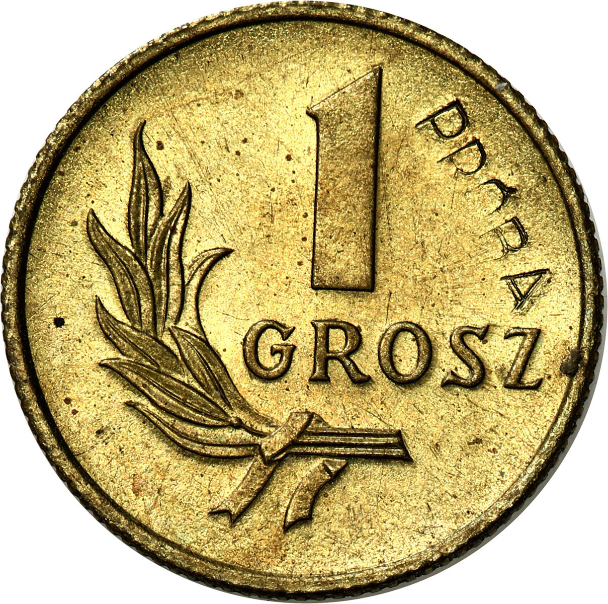 PRL. PRÓBA mosiądz 1 grosz 1949 - NAKŁAD 100 sztuk